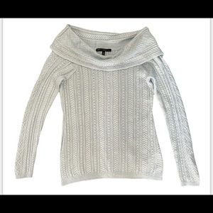 WHBM light blue cowl neck sweater..silver sparkle weaves throughout.